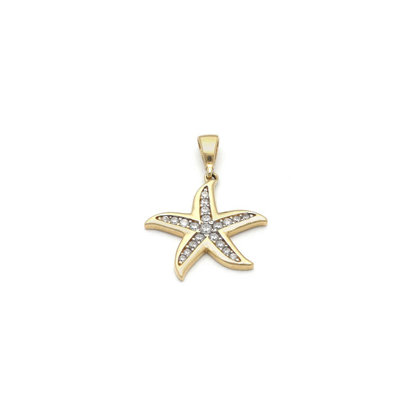 Dije diseño especial motivo estrella de mar con circonias en oro amarillo 14 kilates.