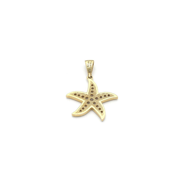 Dije diseño especial motivo estrella de mar con circonias en oro amarillo 14 kilates.