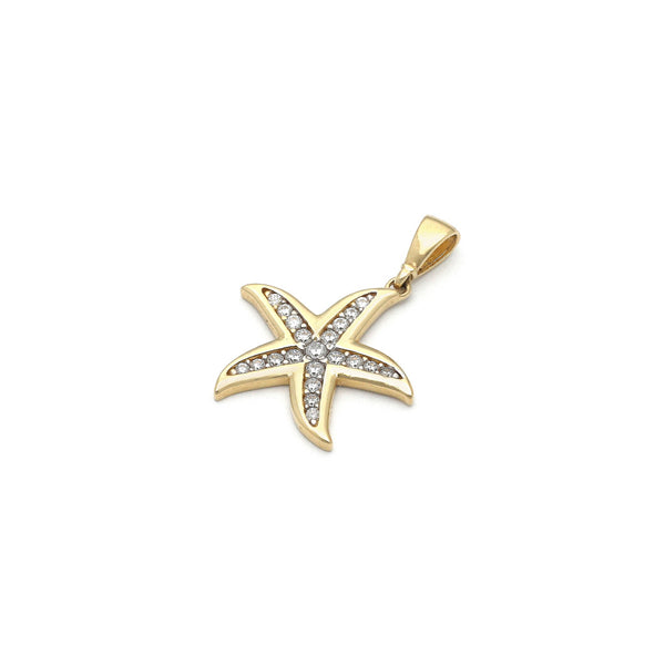 Dije diseño especial motivo estrella de mar con circonias en oro amarillo 14 kilates.