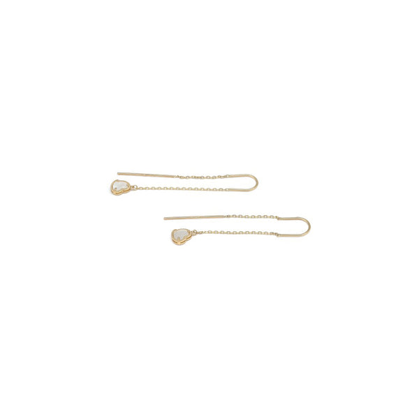Aretes diseño especial con colgantes motivo corazón y madre perla en oro amarillo 14 kilates.