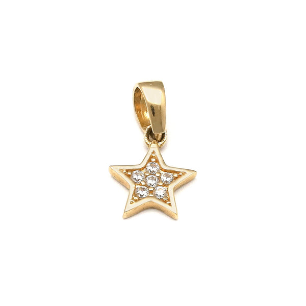 Dije diseño especial motivo estrella con circonias en oro amarillo 14 kilates.