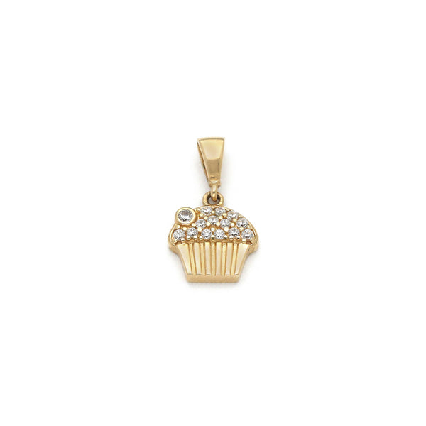 Dije diseño especial motivo panqué con circonias en oro amarillo 14 kilates.
