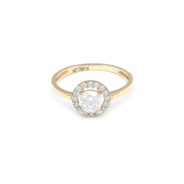 Anillo de compromiso con circonias en oro amarillo 14 kilates.