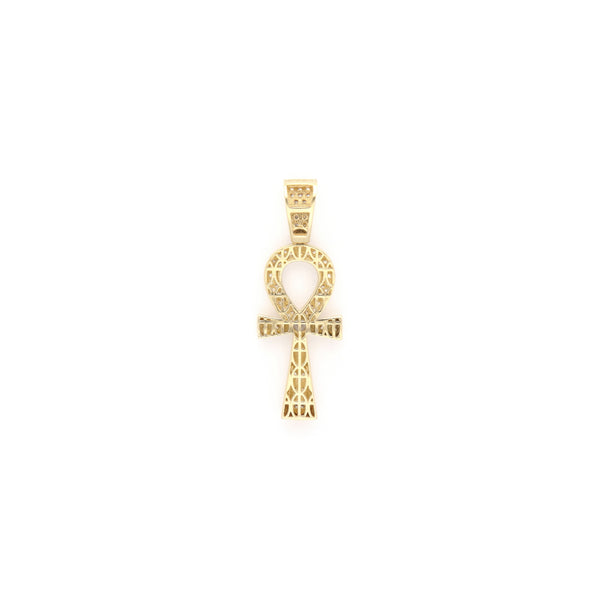 Cruz egipcia diseño especial con circonias en oro amarillo 14 kilates.