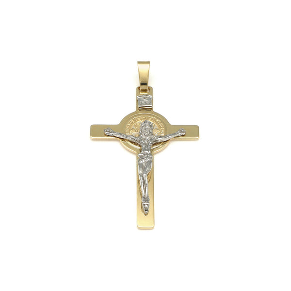Crucifijo diseño especial en oro dos tonos 14 kilates.