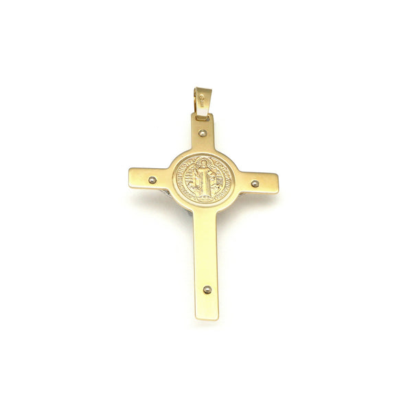 Crucifijo diseño especial en oro dos tonos 14 kilates.