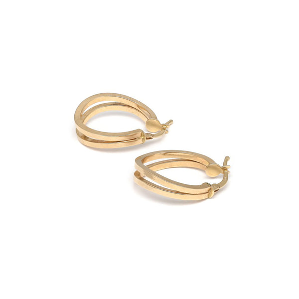 Arracadas dos hilos lisas huecas en oro amarillo 14 kilates.