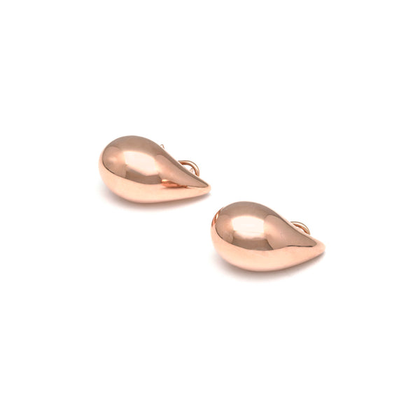Aretes huecos motivo gota en oro rosa 14 kilates.