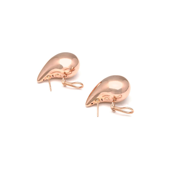 Aretes huecos motivo gota en oro rosa 14 kilates.