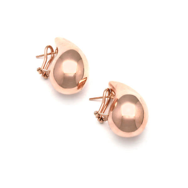 Aretes huecos motivo gota en oro rosa 14 kilates.