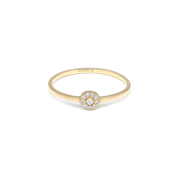 Anillo diseño especial con circonias en oro amarillo 14 kilates.