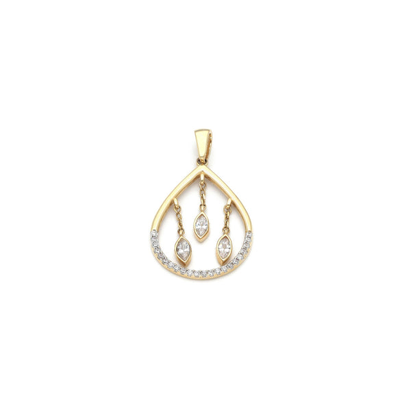Dije diseño especial con colgantes motivo gota y circonias en oro amarillo 14 kilates.