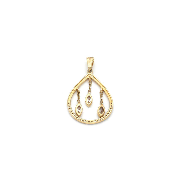 Dije diseño especial con colgantes motivo gota y circonias en oro amarillo 14 kilates.