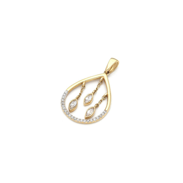 Dije diseño especial con colgantes motivo gota y circonias en oro amarillo 14 kilates.