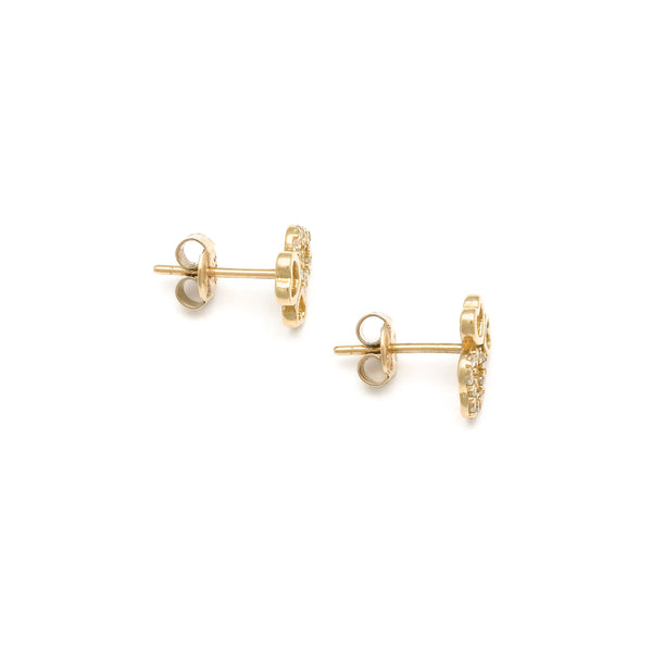 Aretes diseño especial motivo corazones y circonias en oro amarillo 14 kilates.