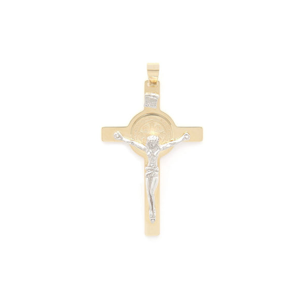 Crucifijo diseño especial en oro dos tonos 14 kilates.