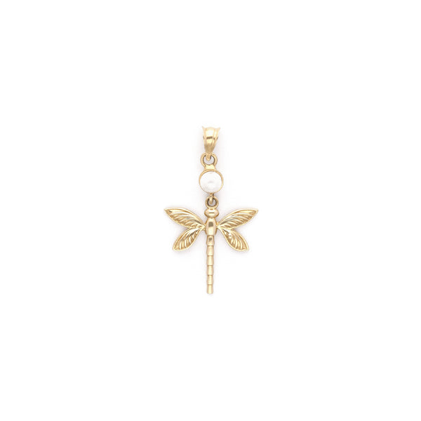 Dije diseño especial motivo libélula con sintético en oro amarillo 14 kilates