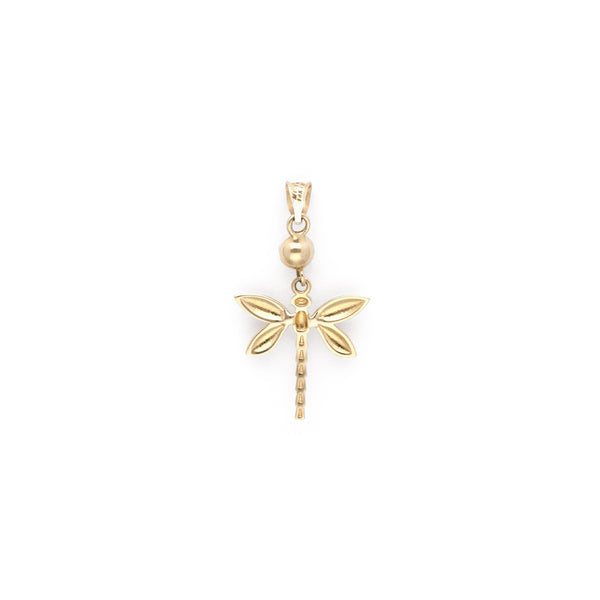 Dije diseño especial motivo libélula con sintético en oro amarillo 14 kilates