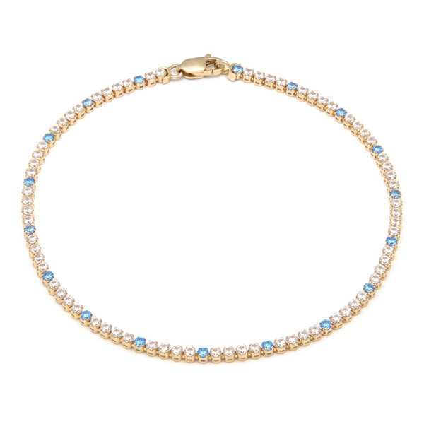 Pulsera eslabón articulado con circonias en oro amarillo 14 kilates.