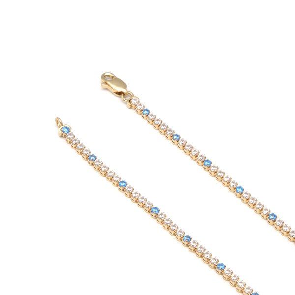 Pulsera eslabón articulado con circonias en oro amarillo 14 kilates.