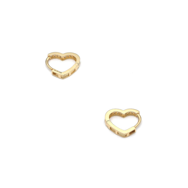 Arracadas articuladas motivo corazón con circonias en oro amarillo 14 kilates.
