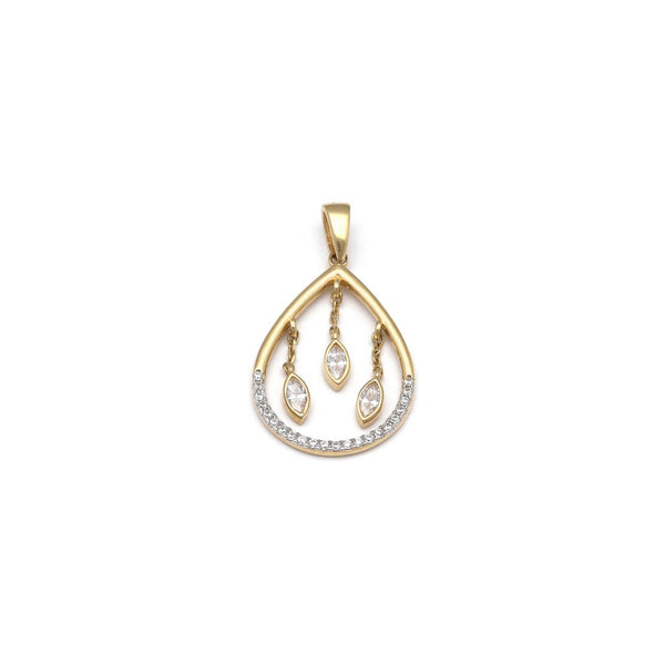 Dije diseño especial con colgantes y circonias motivo gota en oro amarillo 14 kilates.