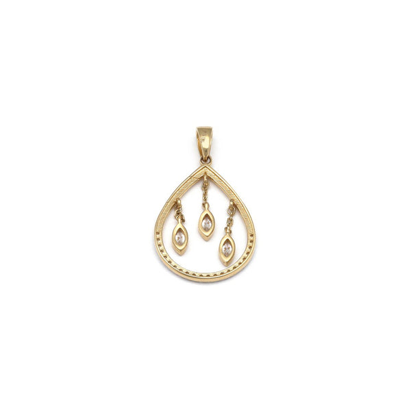 Dije diseño especial con colgantes y circonias motivo gota en oro amarillo 14 kilates.