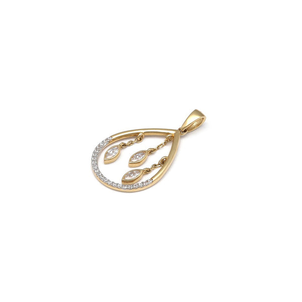 Dije diseño especial con colgantes y circonias motivo gota en oro amarillo 14 kilates.