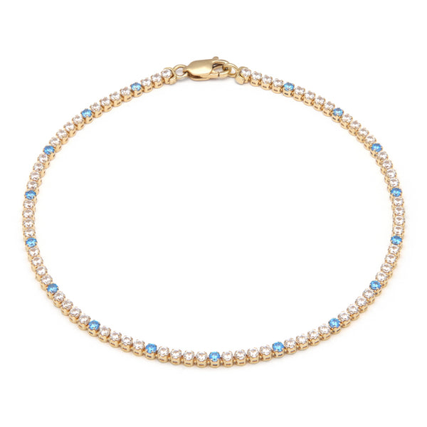 Pulsera eslabón articulado con sintéticos en oro amarillo 14 kilates.