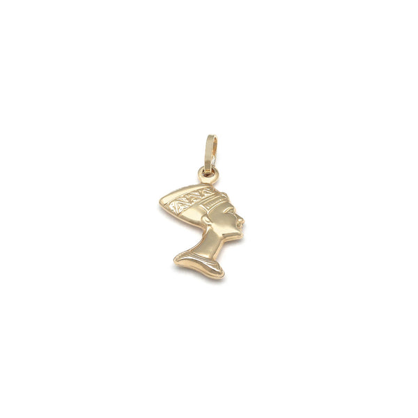 Dije hueco motivo Nefertiti en oro amarillo 14 kilates.