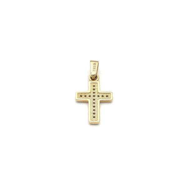 Cruz diseño especial con circonias en oro amarillo 14 kilates.