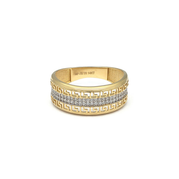 Anillo diseño especial con circonias en oro amarillo 14 kilates.