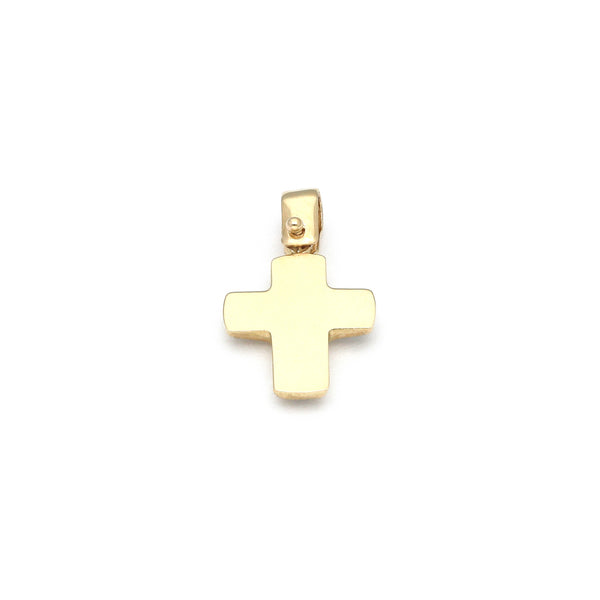 Cruz diseño especial con madre perla y circonias en oro amarillo 14 kilates.