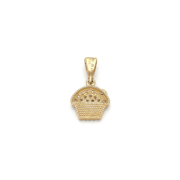 Dije diseño especial motivo panqué con circonias en oro amarillo 14 kilates.
