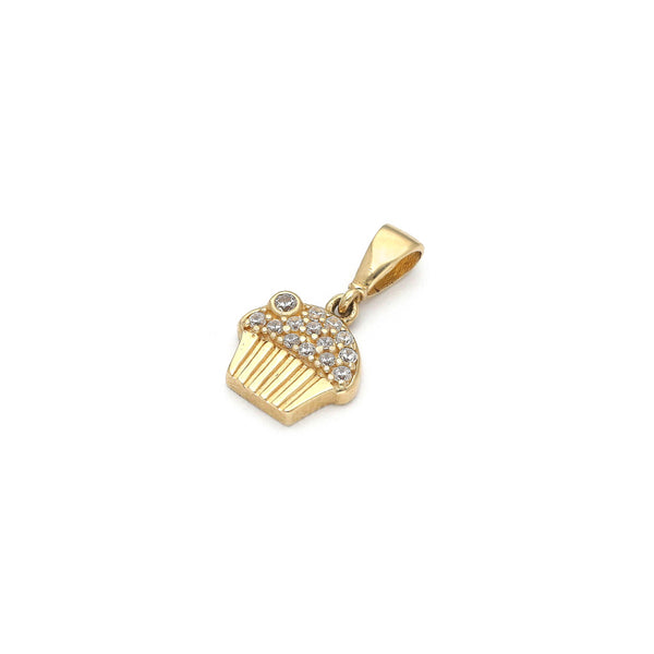 Dije diseño especial motivo panqué con circonias en oro amarillo 14 kilates.