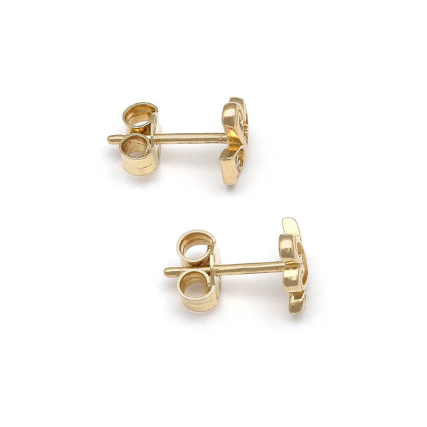 Aretes diseño especial motivo cisnes con circonia en oro amarillo 14 kilates.