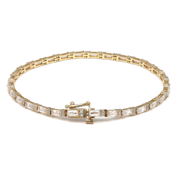 Pulsera eslabón articulado con circonias en oro amarillo 14 kilates.