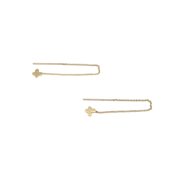 Aretes diseño especial con colgantes motivo mariposa en oro amarillo 14 kilates.