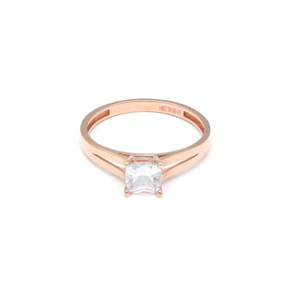 Anillo de compromiso con sintético en oro rosa 14 kilates.