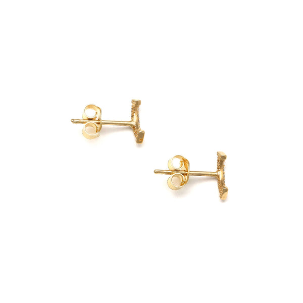 Aretes estilizados con circonias en oro amarillo 14 kilates.