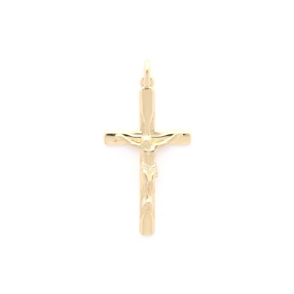Crucifijo liso en oro amarillo 14 kilates.
