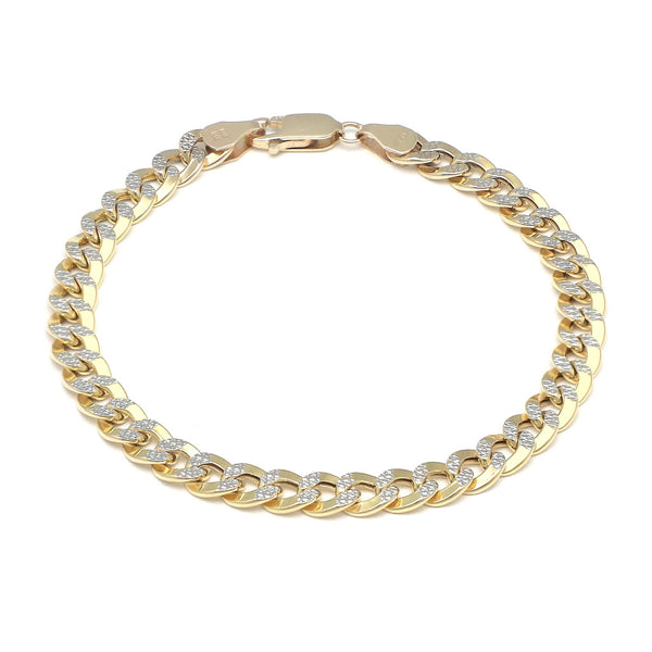 Pulsera eslabón barbado platinado en oro amarillo 14 kilates.