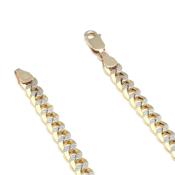 Pulsera eslabón barbado platinado en oro amarillo 14 kilates.