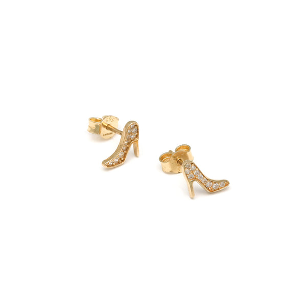 Aretes diseño especial motivo zapatilla con circonias en oro amarillo 14 kilates.
