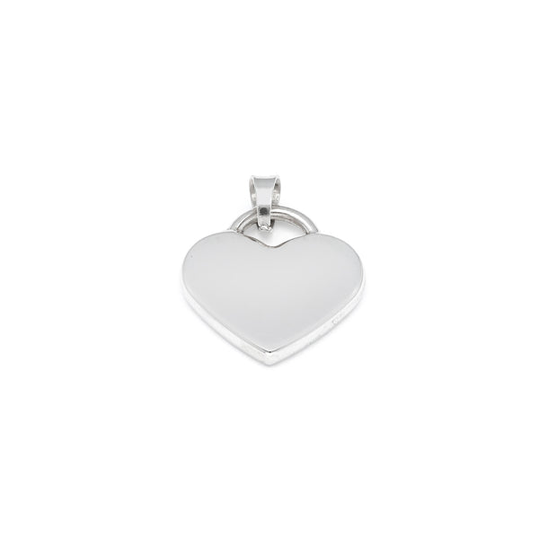 Dije liso motivo corazón en oro blanco 14 kilates.