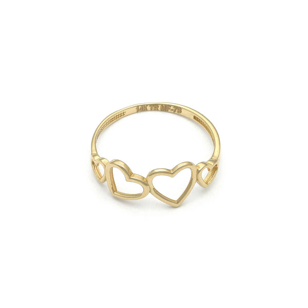 Anillo diseño especial motivo corazones en oro amarillo 14 kilates.