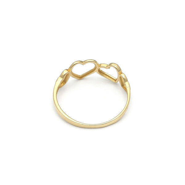 Anillo diseño especial motivo corazones en oro amarillo 14 kilates.