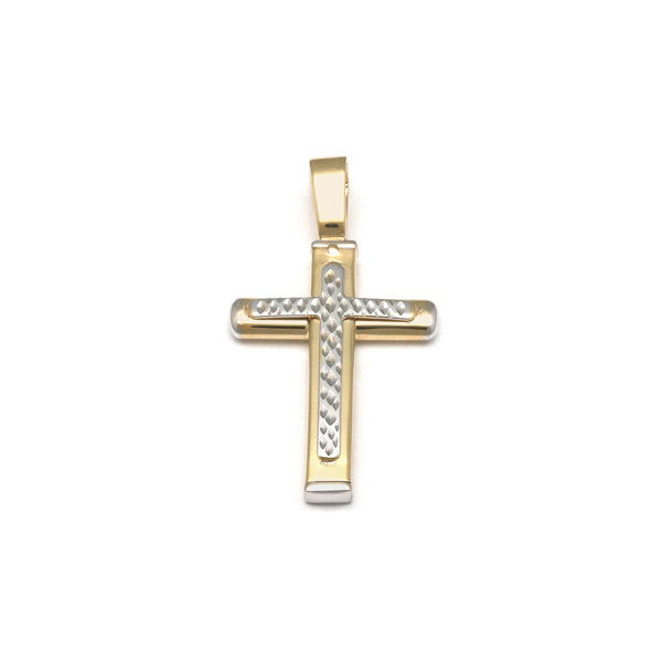Cruz diseño especial en oro dos tonos 14 kilates.