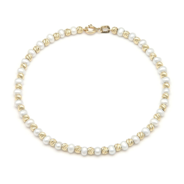 Pulsera eslabón boleado con sintéticos en oro amarillo 14 kilates.