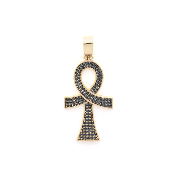 Cruz egipcia diseño especial con sintéticos en oro amarillo 14 kilates